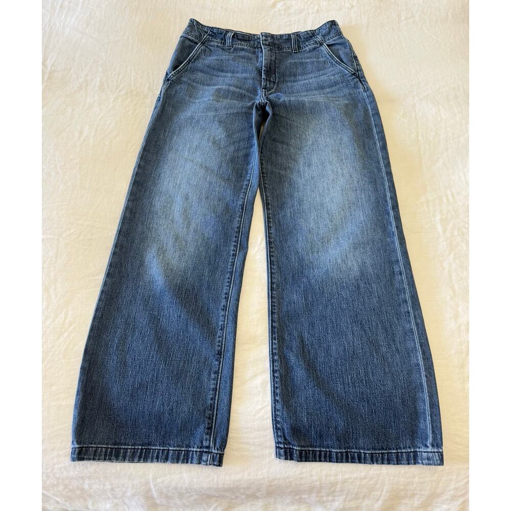 Pilcro | SZ 30 (29” inseam) | Wide Leg Slash Pocket Jeans | High Rise Med Wash